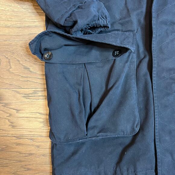 Mens Black Hooded Utility Parka Jacket Long Sleeve Full Zip Pockets - Picture 11 of 11